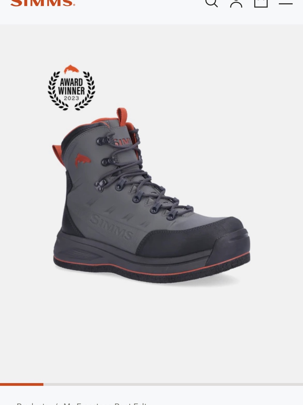 NIB Simms Gray and Orange Men's Freestone Waterproof Fishing Boot Felt Bottom
